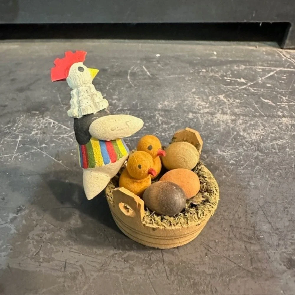 Eclectic Chicken Hen with Chicks‎ in Basket Easter Spring Figurine Decor